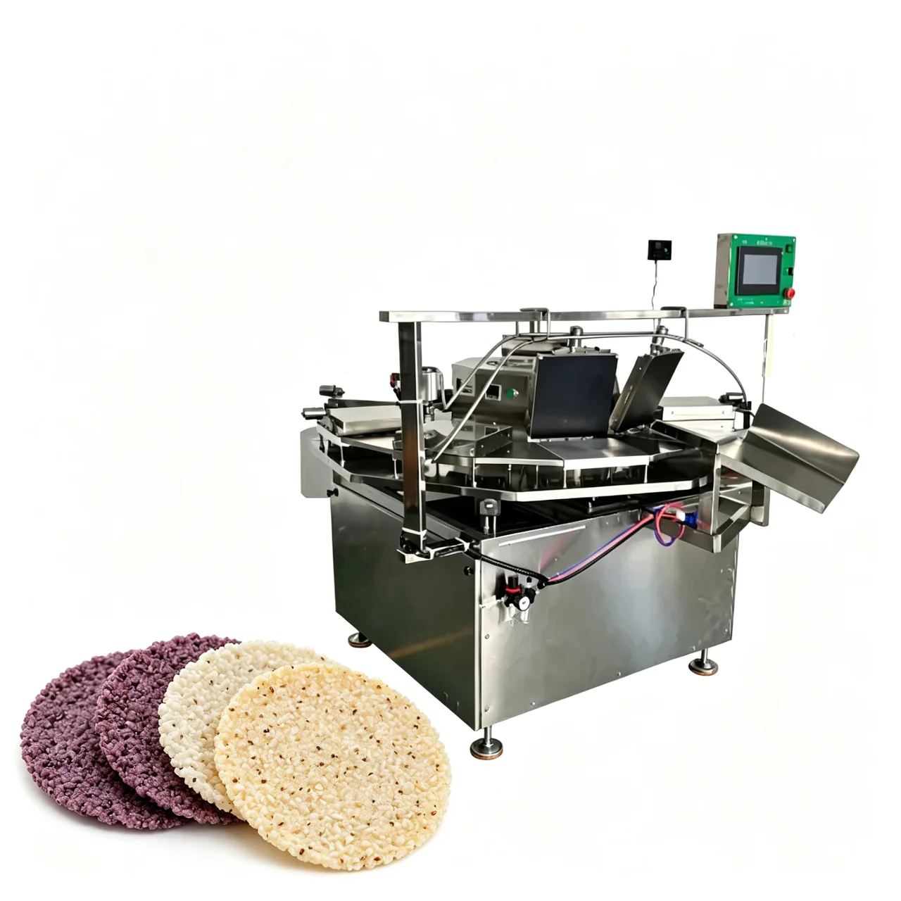 Fully automatic feeding and baking crispy cake press machine